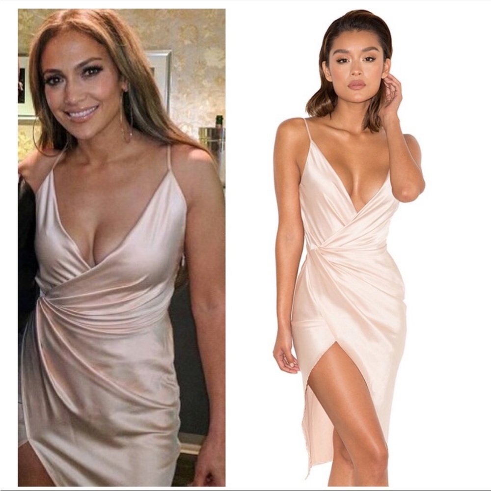 House of CB London Small Coco Beige Satin Drape Back Dress
